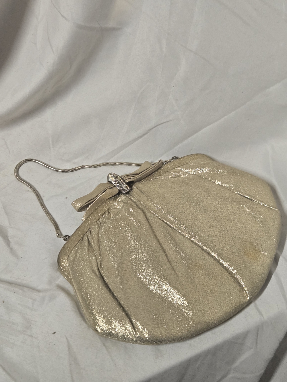 Vintage Elegant Metallic Champagne Evening Clutch with Chain Strap